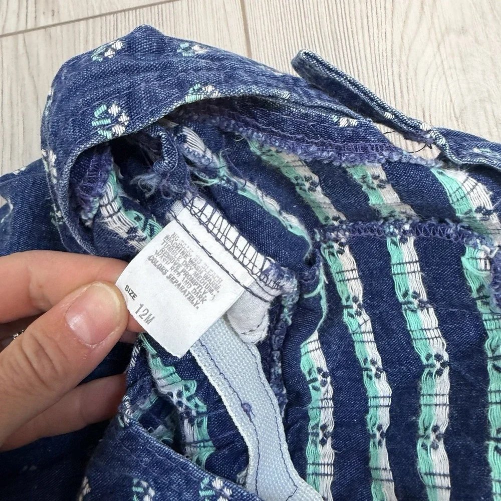 Vtg 1980s Oshkosh‎ Vestbak 12M Romper Overalls Flower USA Denim Embroidered